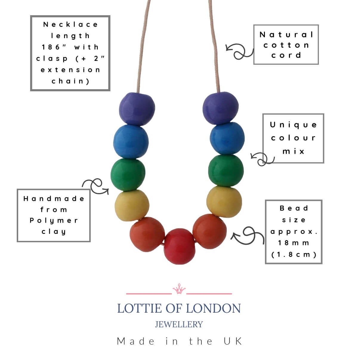 Rainbow Statement Bead Necklace, Colourful & Unique Jewellery