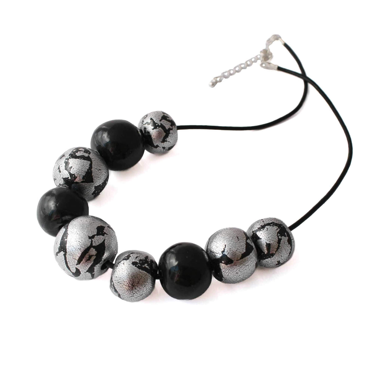 black and silver chunky statement necklace - handmade at lottie of london jewellery