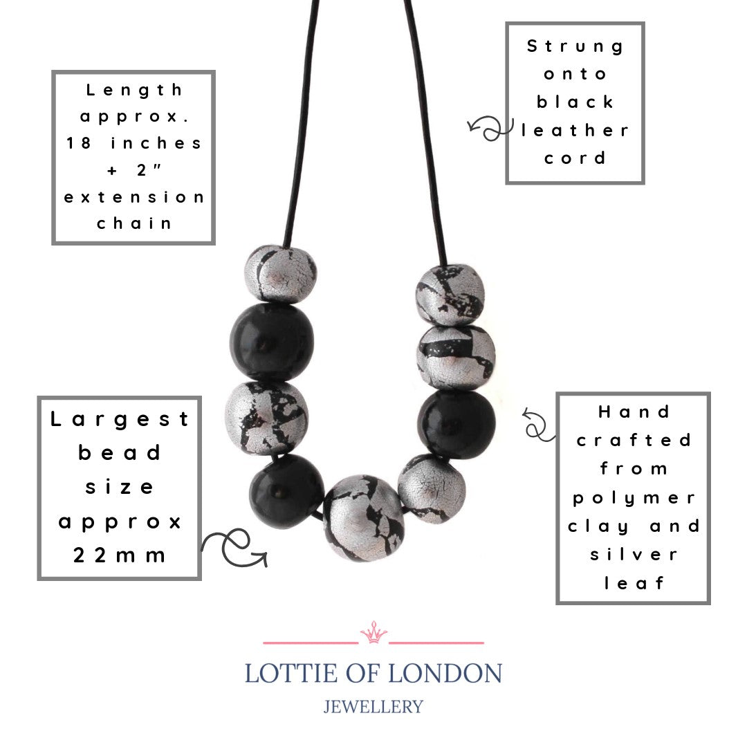 black and silver statement necklace size - handmade at lottie of london jewellery