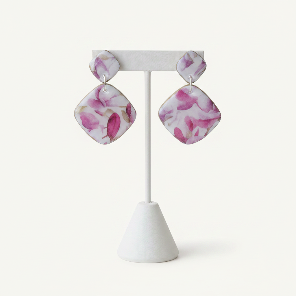 Purple Drop Earrings for Women with Floral Print | Limited Edition