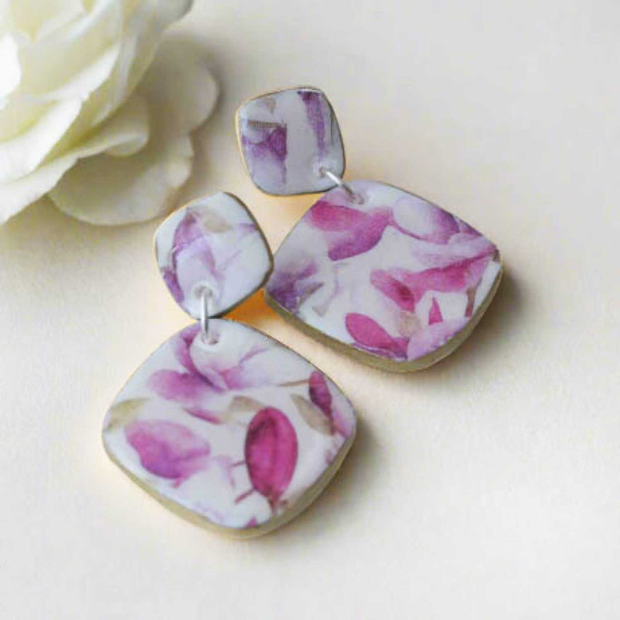 Purple Drop Earrings for Women with Floral Print | Limited Edition