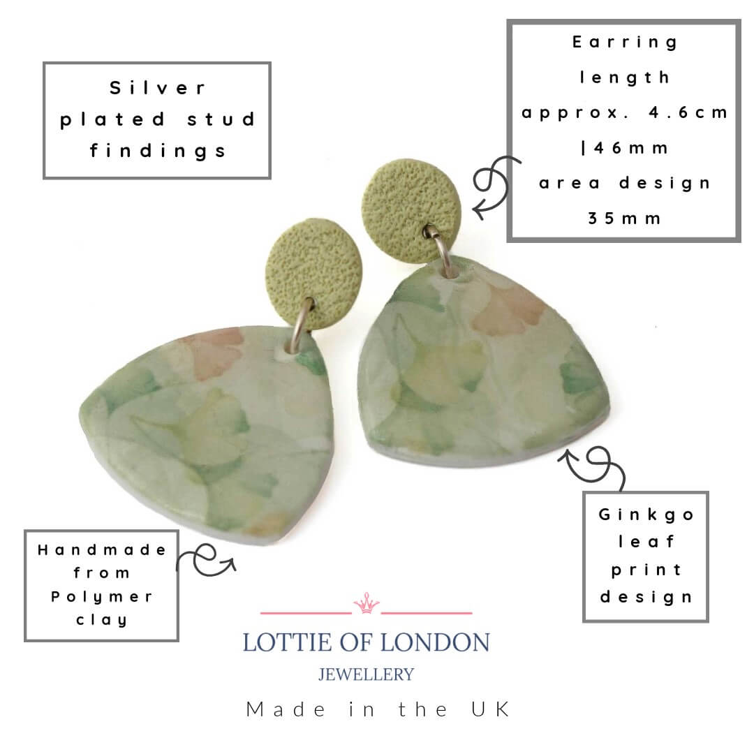 Leaf Drop Earrings for Women with Ginkgo Print | Limited Edition