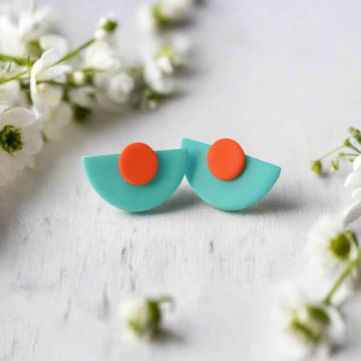 Turquoise Blue Statement Stud Earrings in Art Deco Style