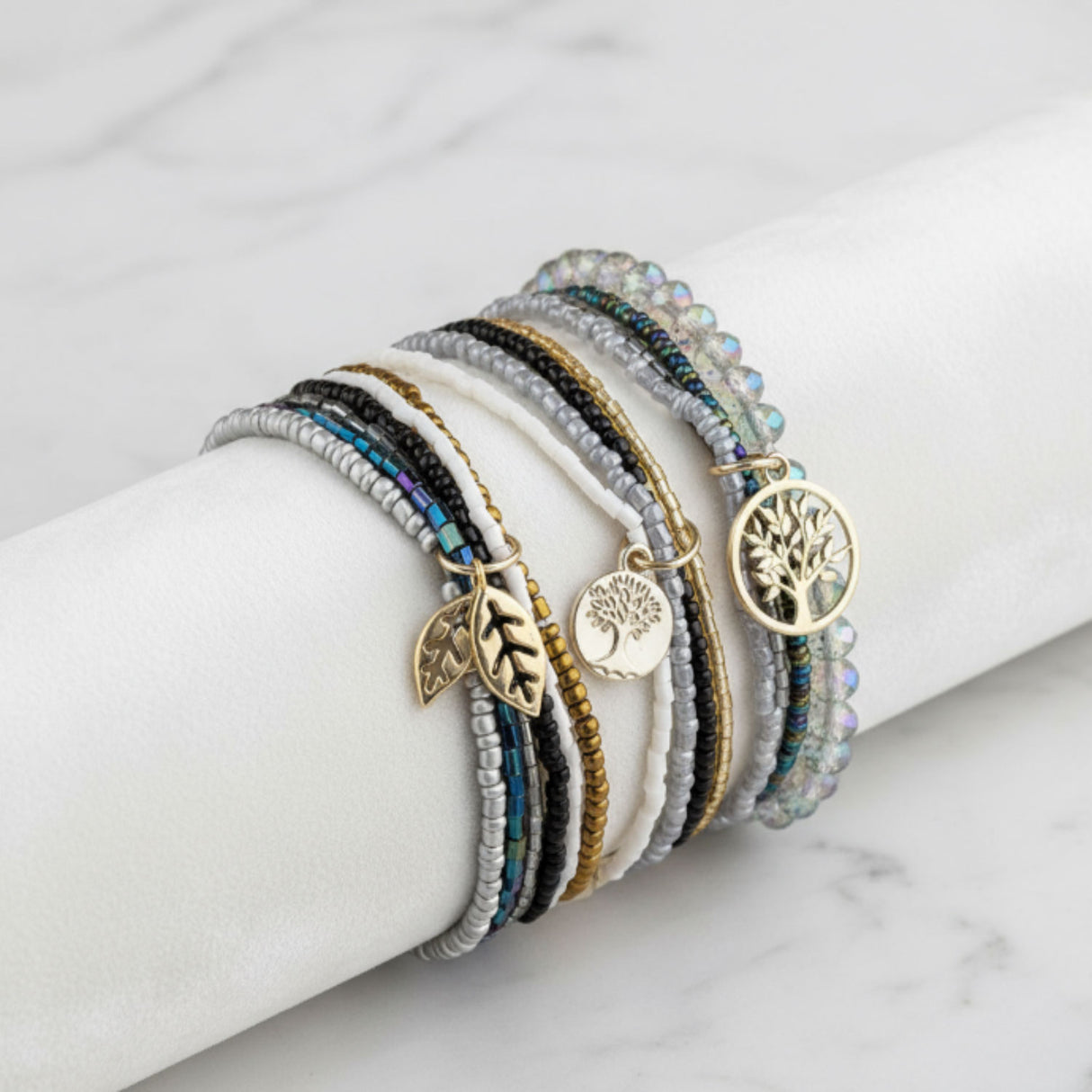 black and grey bracelet stack - Lottie Of London Jewellery UK