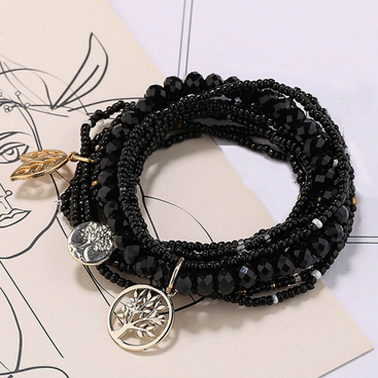 Black Boho Stacking Bracelet | Multi Strand Bracelet