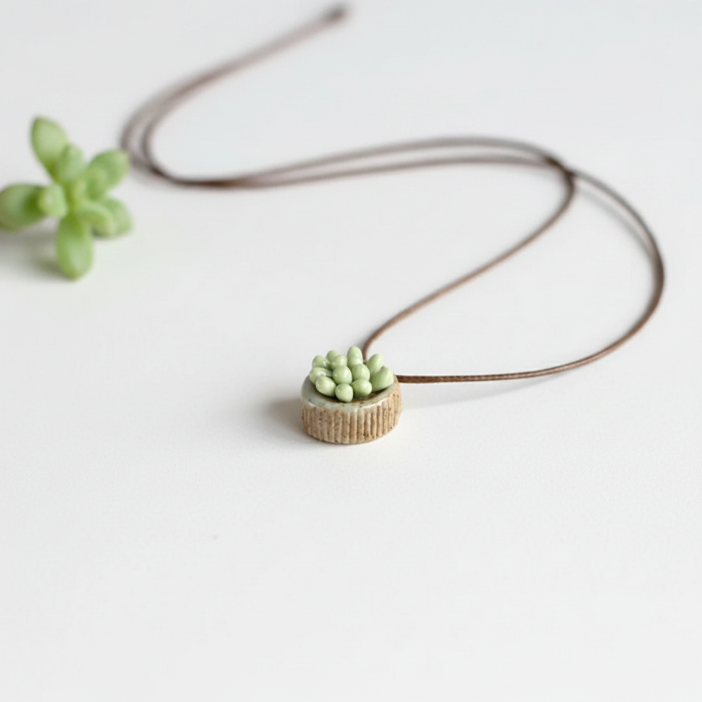 Succulent Pendant Necklace | Boho Nature-Inspired Ceramic Jewellery