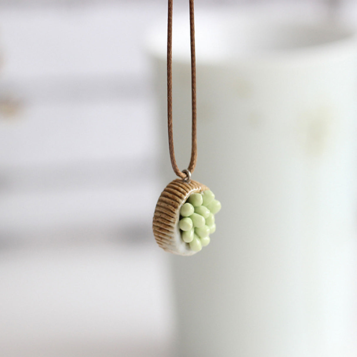 Succulent Pendant Necklace | Boho Nature-Inspired Ceramic Jewellery