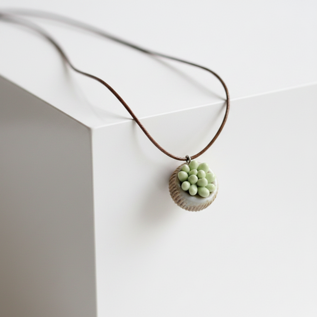 Succulent Pendant Necklace | Boho Nature-Inspired Ceramic Jewellery