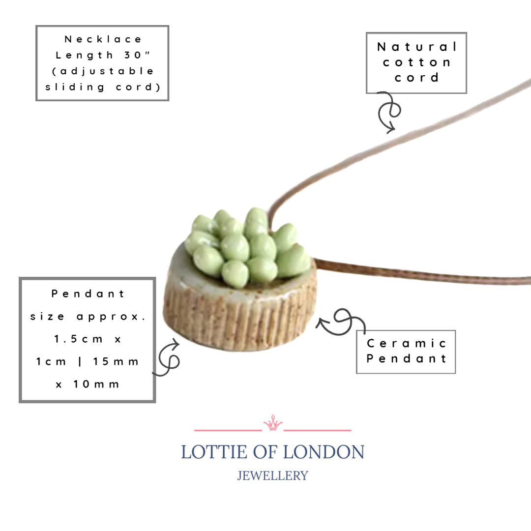 Succulent Pendant Necklace | Boho Nature-Inspired Ceramic Jewellery