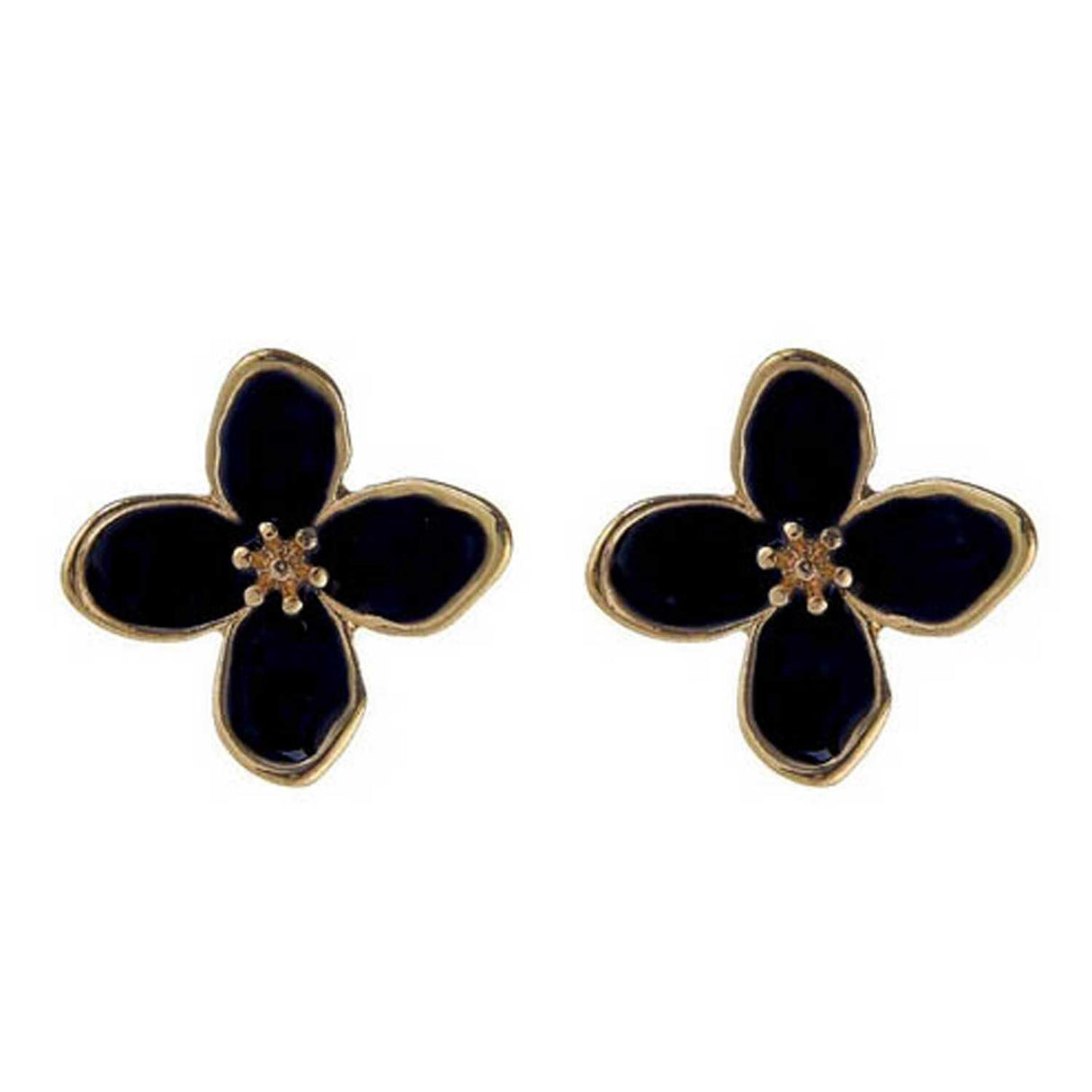Black Enamel Flower Stud Earrings for Women