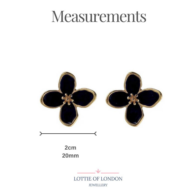 Black Enamel Flower Stud Earrings for Women