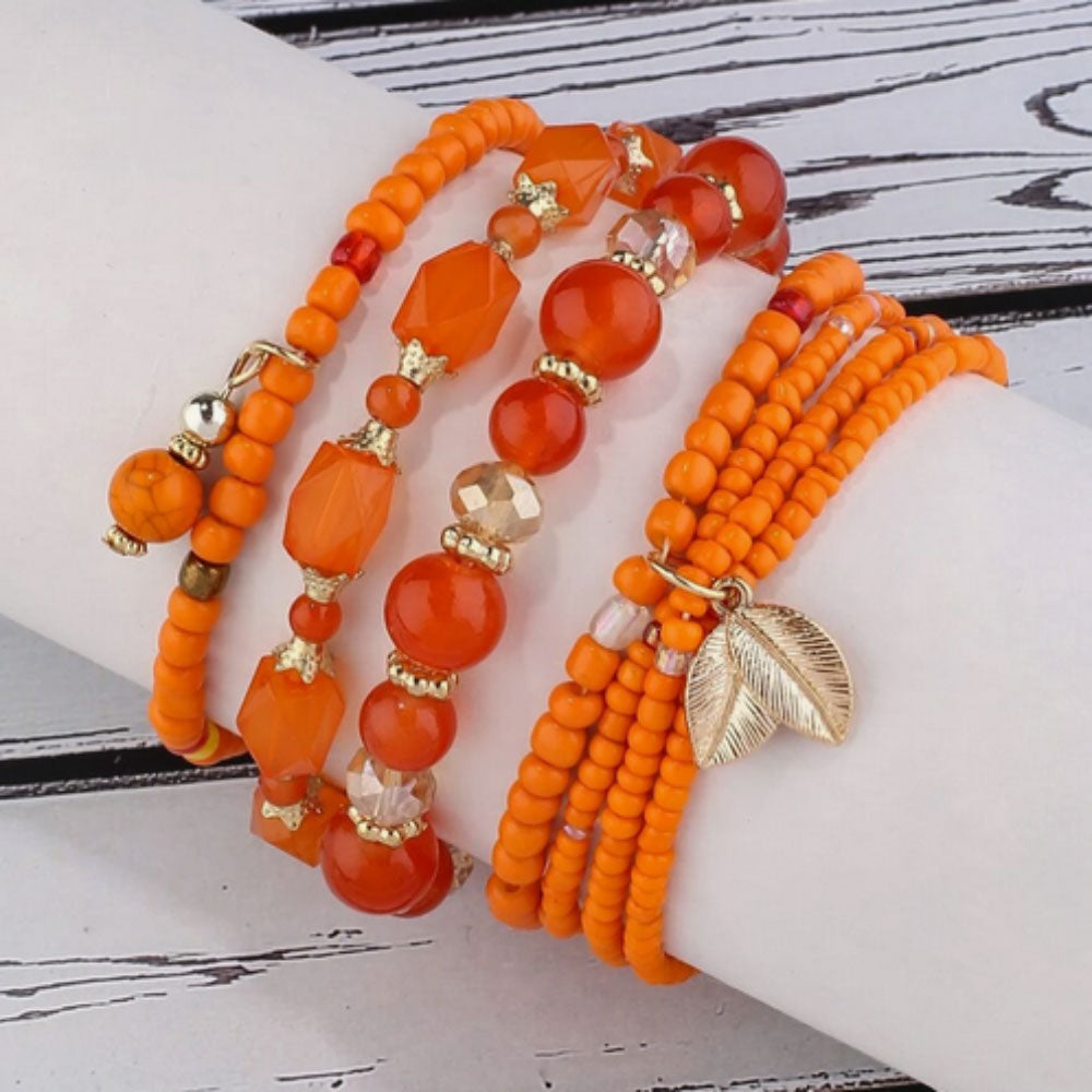 Orange Beaded Stacking Bracelet – Bold Bohemian Jewellery
