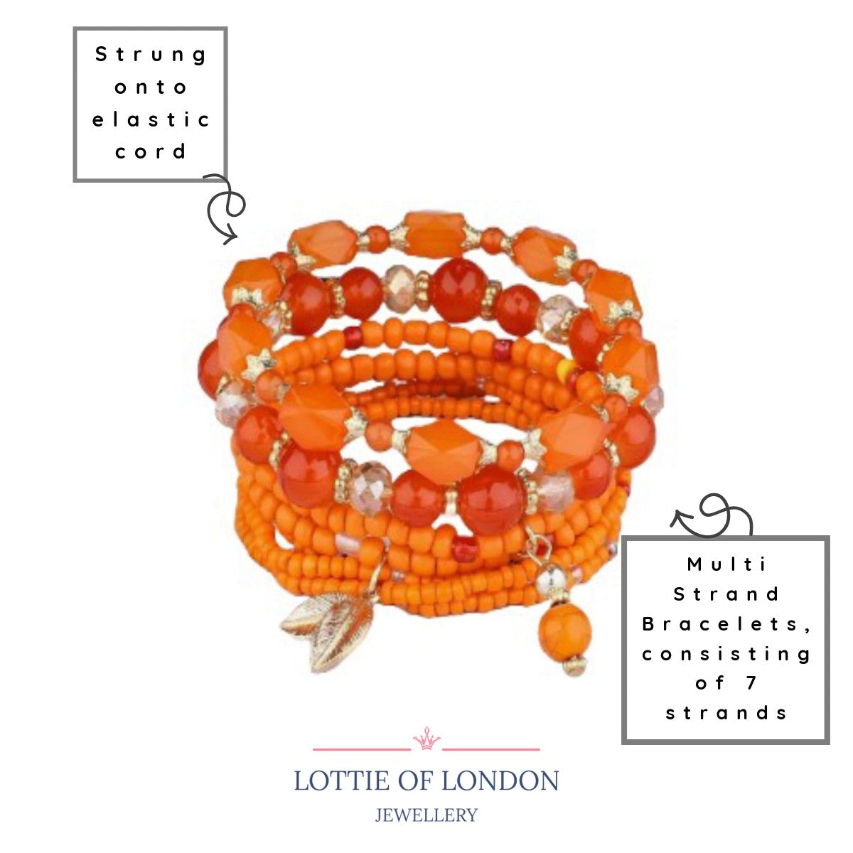 Orange Beaded Stacking Bracelet – Bold Bohemian Jewellery