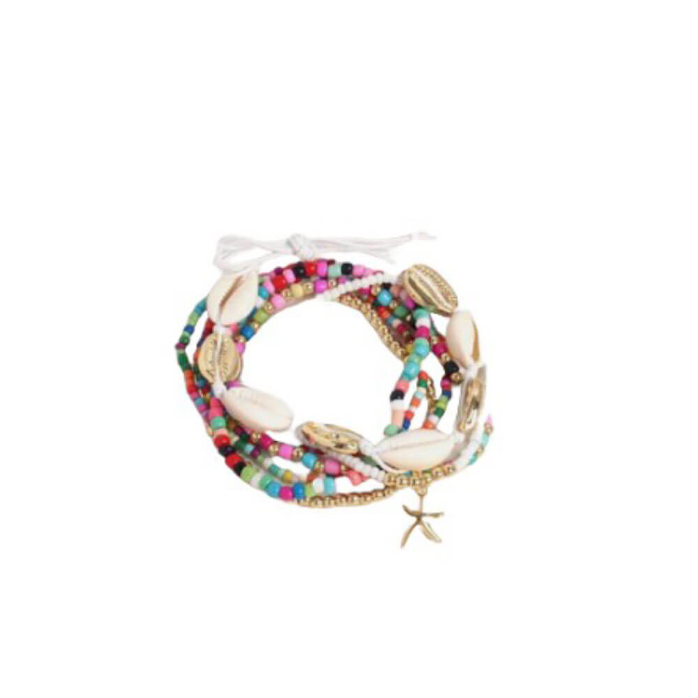 multi coloured seashell bracelet stack - lottie of london jewellery uk