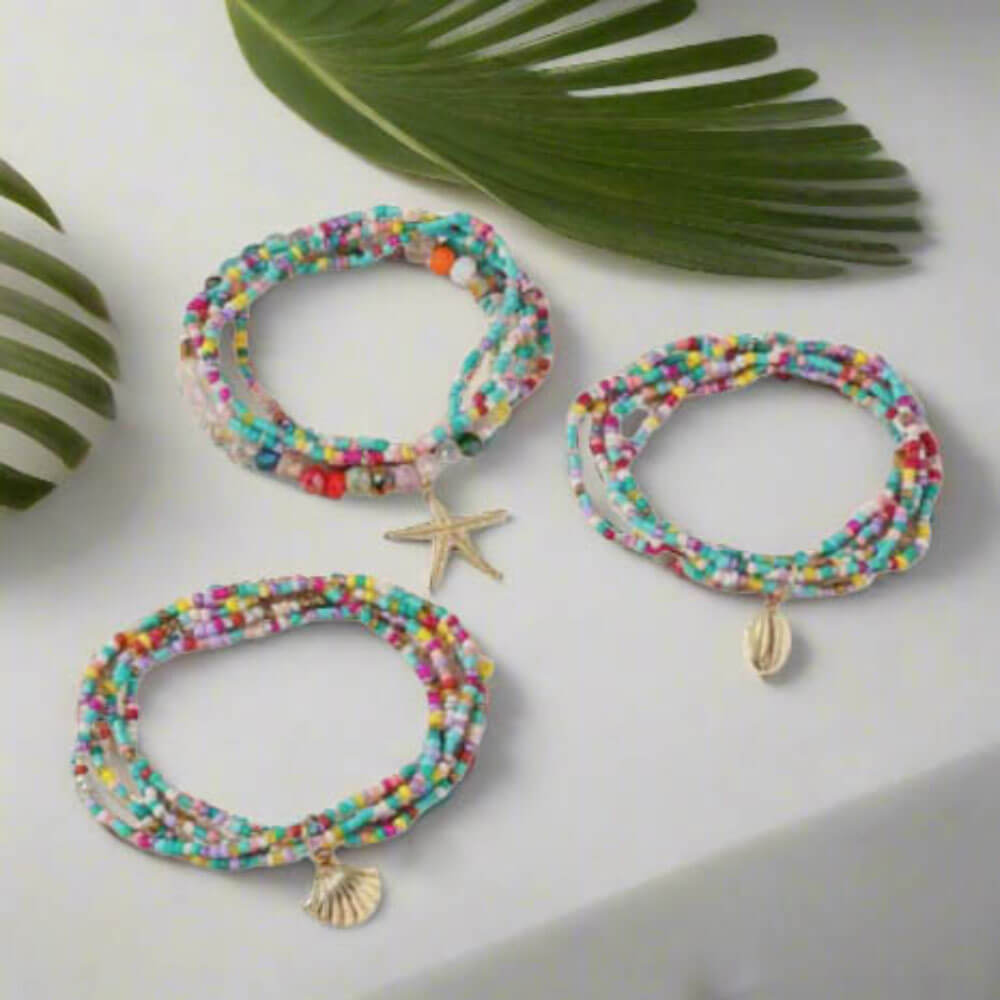multi coloured seashell stacking bracelet - lottie of london jewellery uk