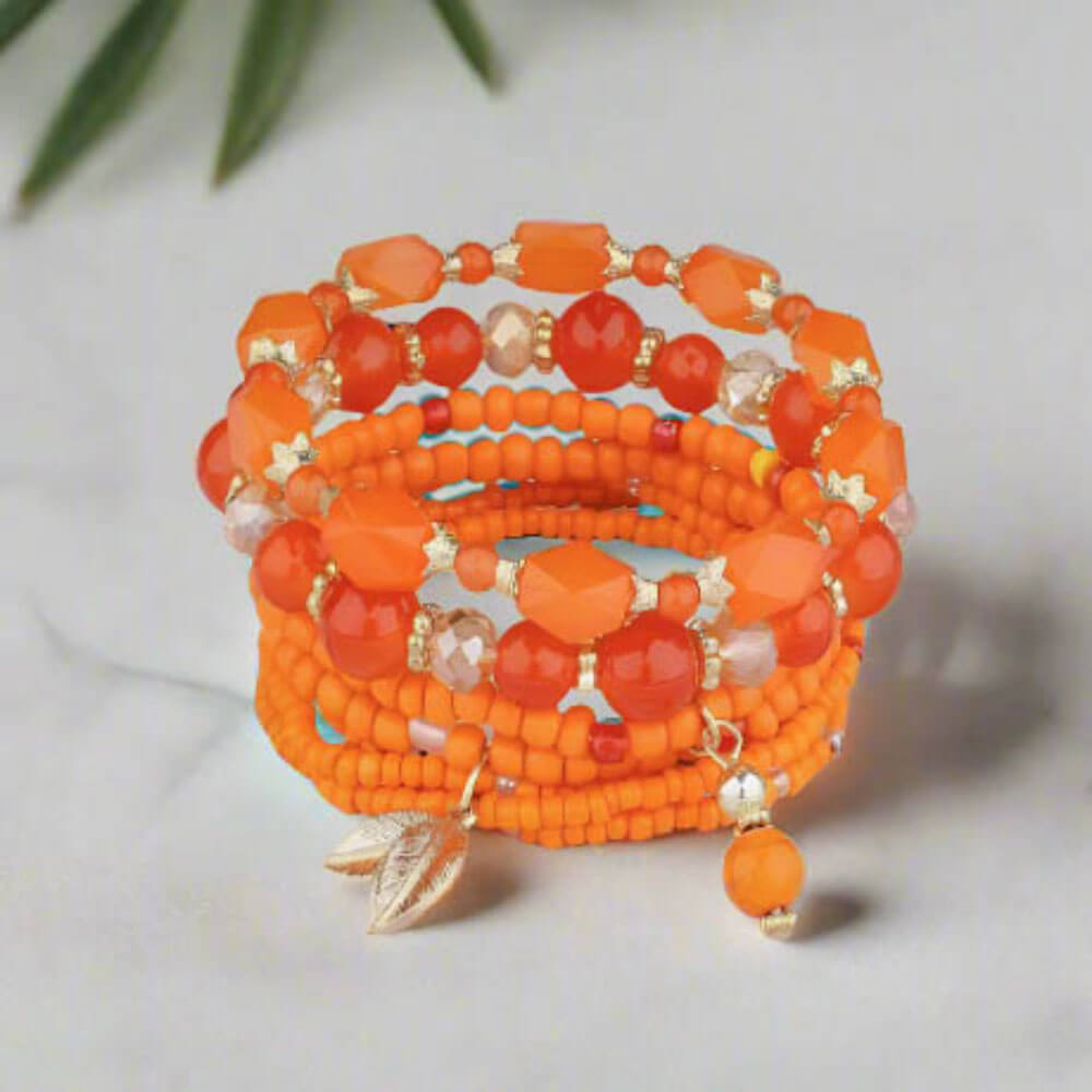 Orange Beaded Stacking Bracelet – Bold Bohemian Jewellery