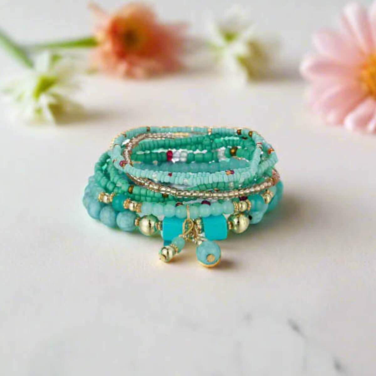 Turquoise Boho Stacking Bracelets | Multi Strand Bracelet