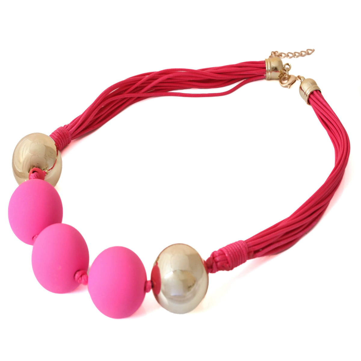 Cerise Pink Statement Necklace Chunky Resin Bead Jewellery Lottie Of London Jewellery