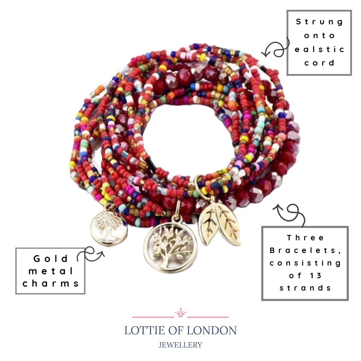 Boho Stacking Bracelet in Red | Multi Strand Bracelet