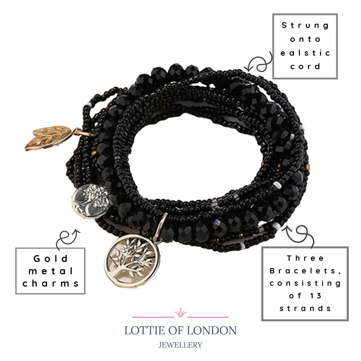 Black Boho Stacking Bracelet | Multi Strand Bracelet