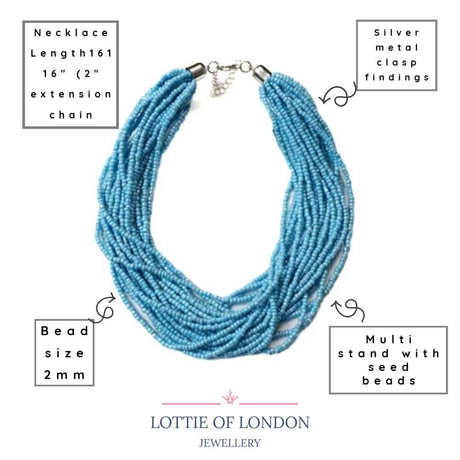 Turquoise Blue Multi-Strand Statement Necklace - Colourful Statement Jewellery