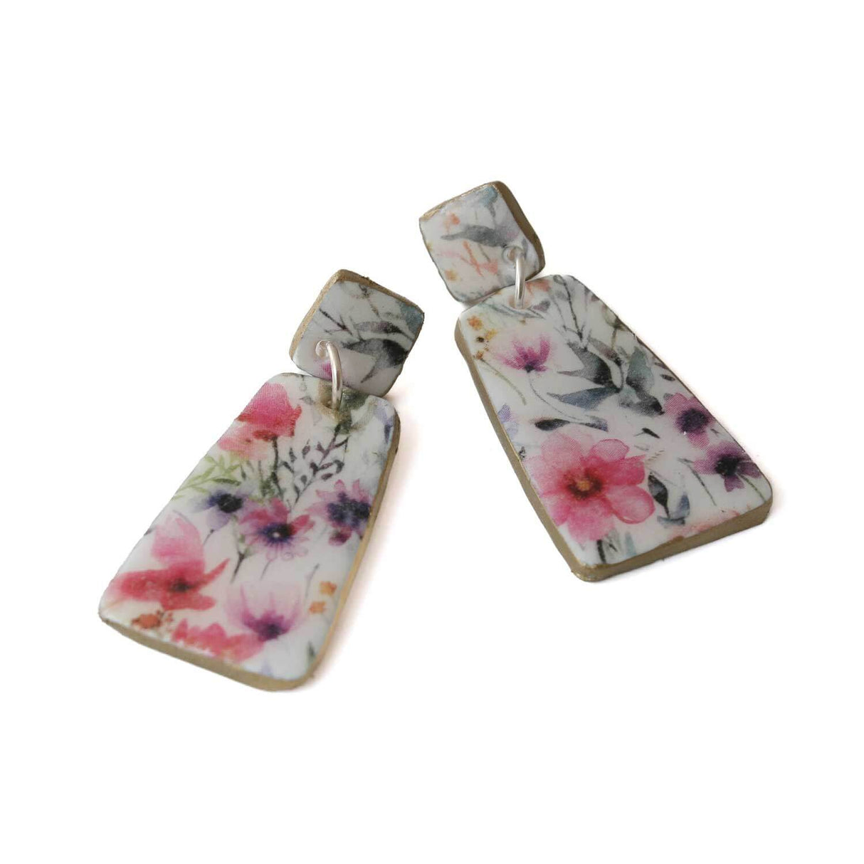 Geometric Drop Earrings for Women in Floral Print | Limited Edition