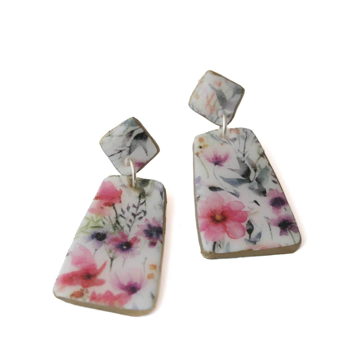 Geometric Drop Earrings for Women in Floral Print | Limited Edition