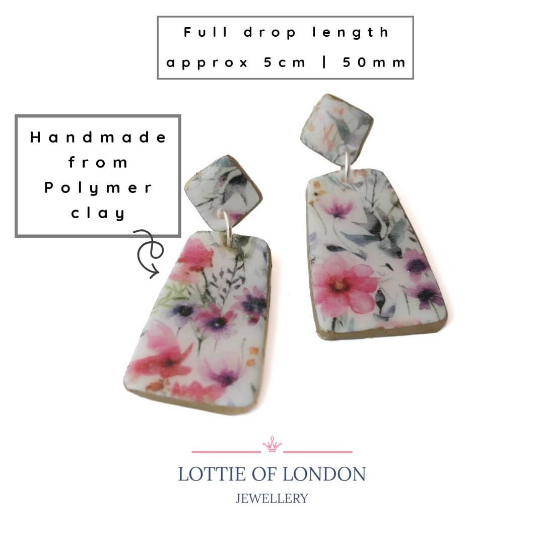 Geometric Drop Earrings for Women in Floral Print | Limited Edition