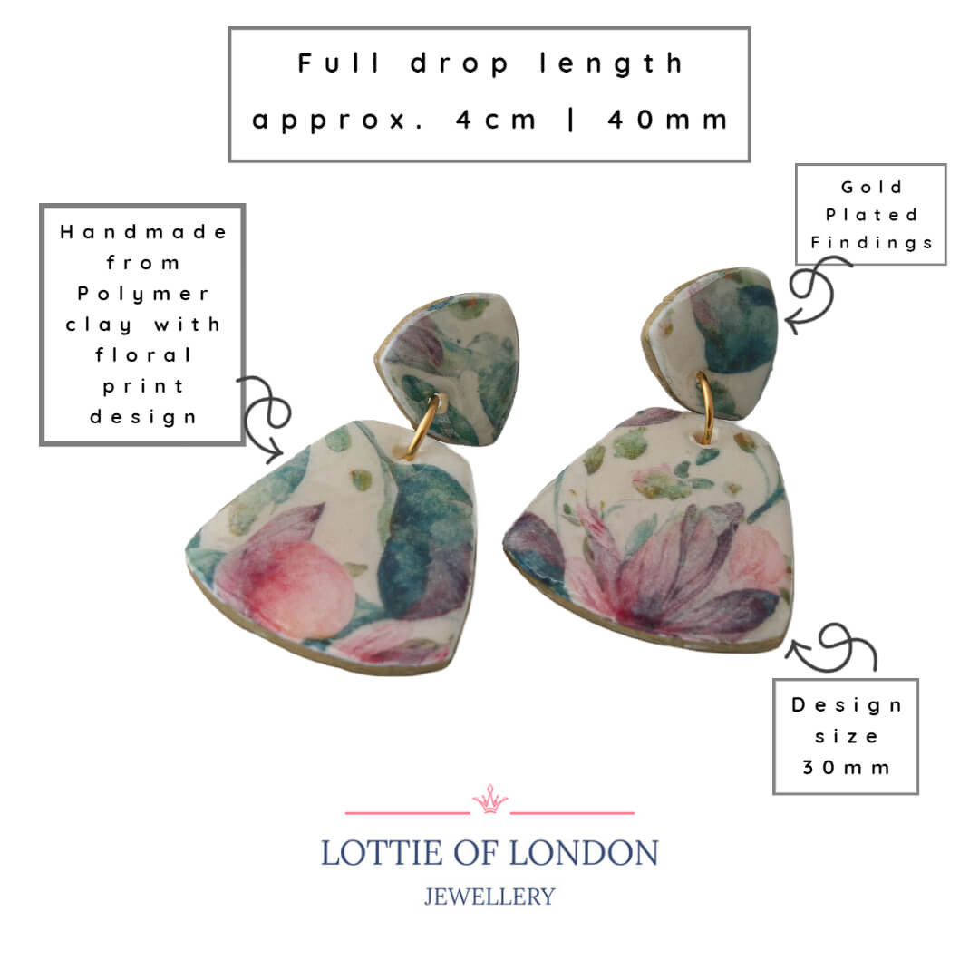 Geometric Drop Earrings for Women in Floral Print | Limited Edition