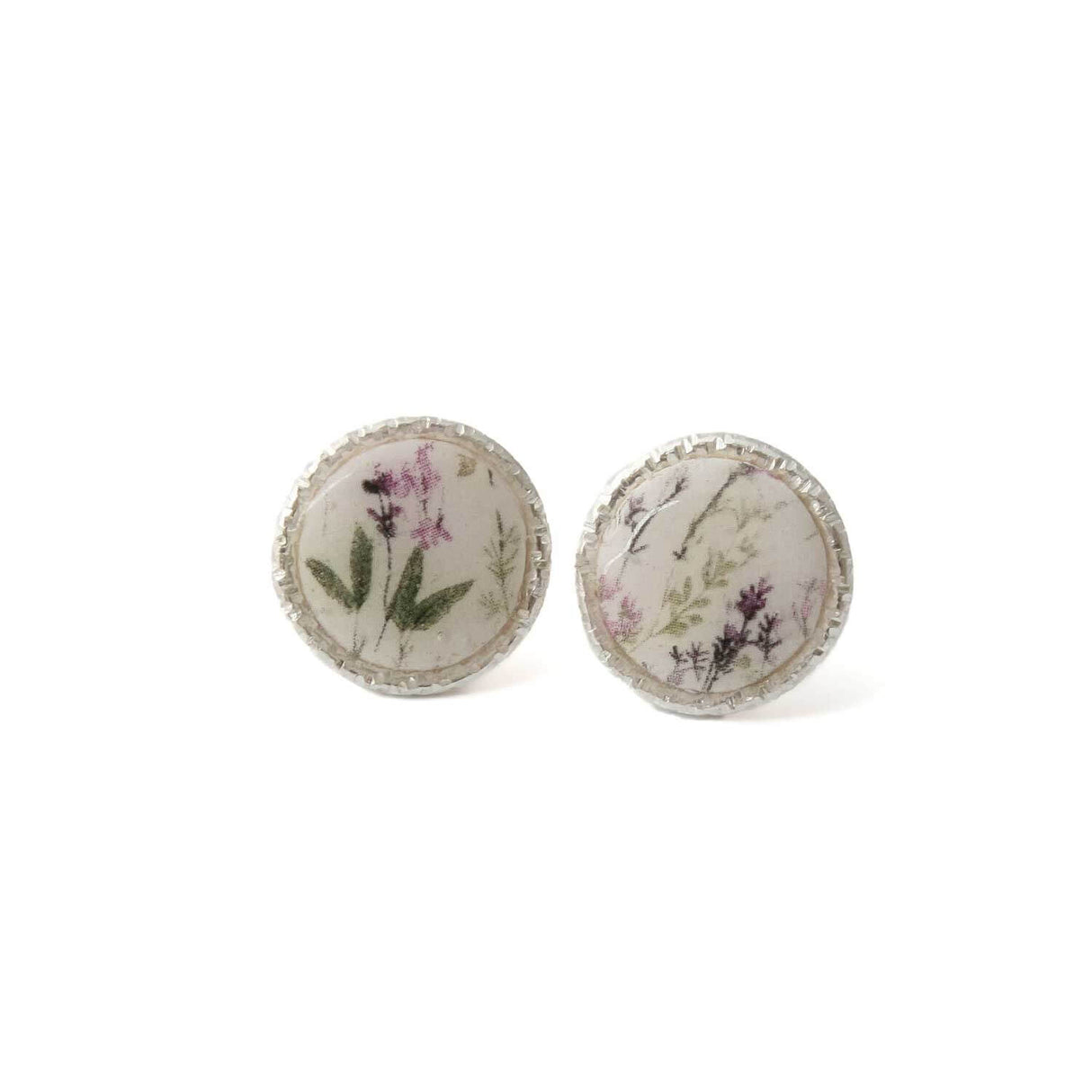 Circle Stud Earrings for Women in White with Floral Print | Limited Edition