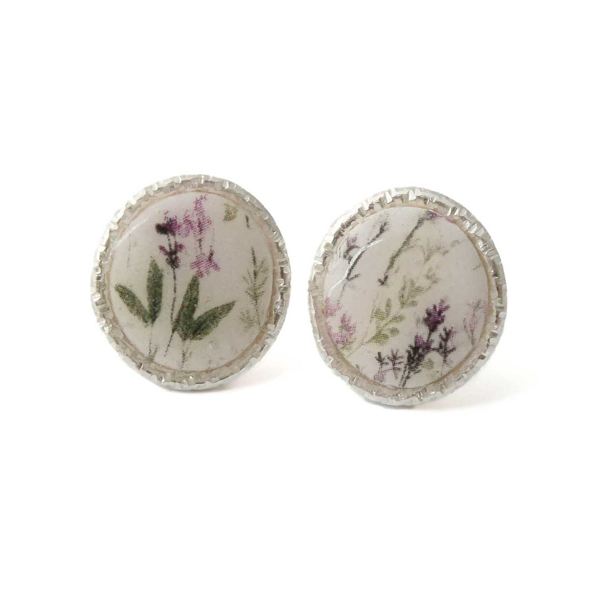 Circle Stud Earrings for Women in White with Floral Print | Limited Edition