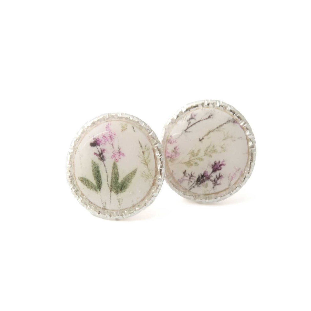 Circle Stud Earrings for Women in White with Floral Print | Limited Edition