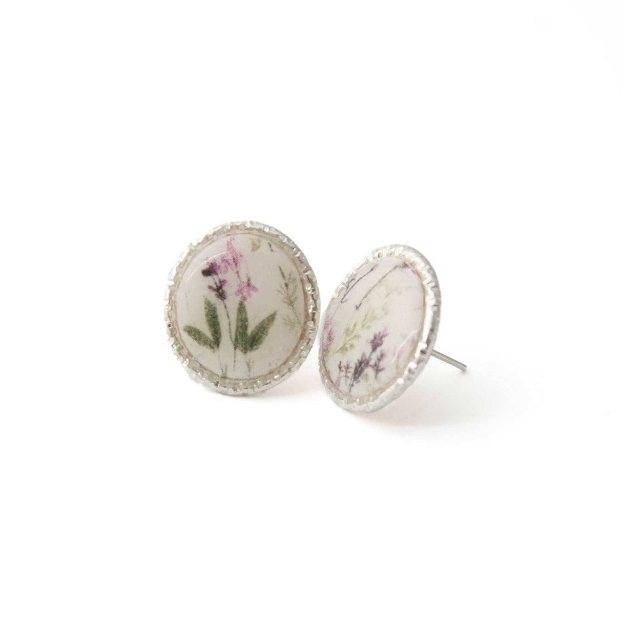 Circle Stud Earrings for Women in White with Floral Print | Limited Edition