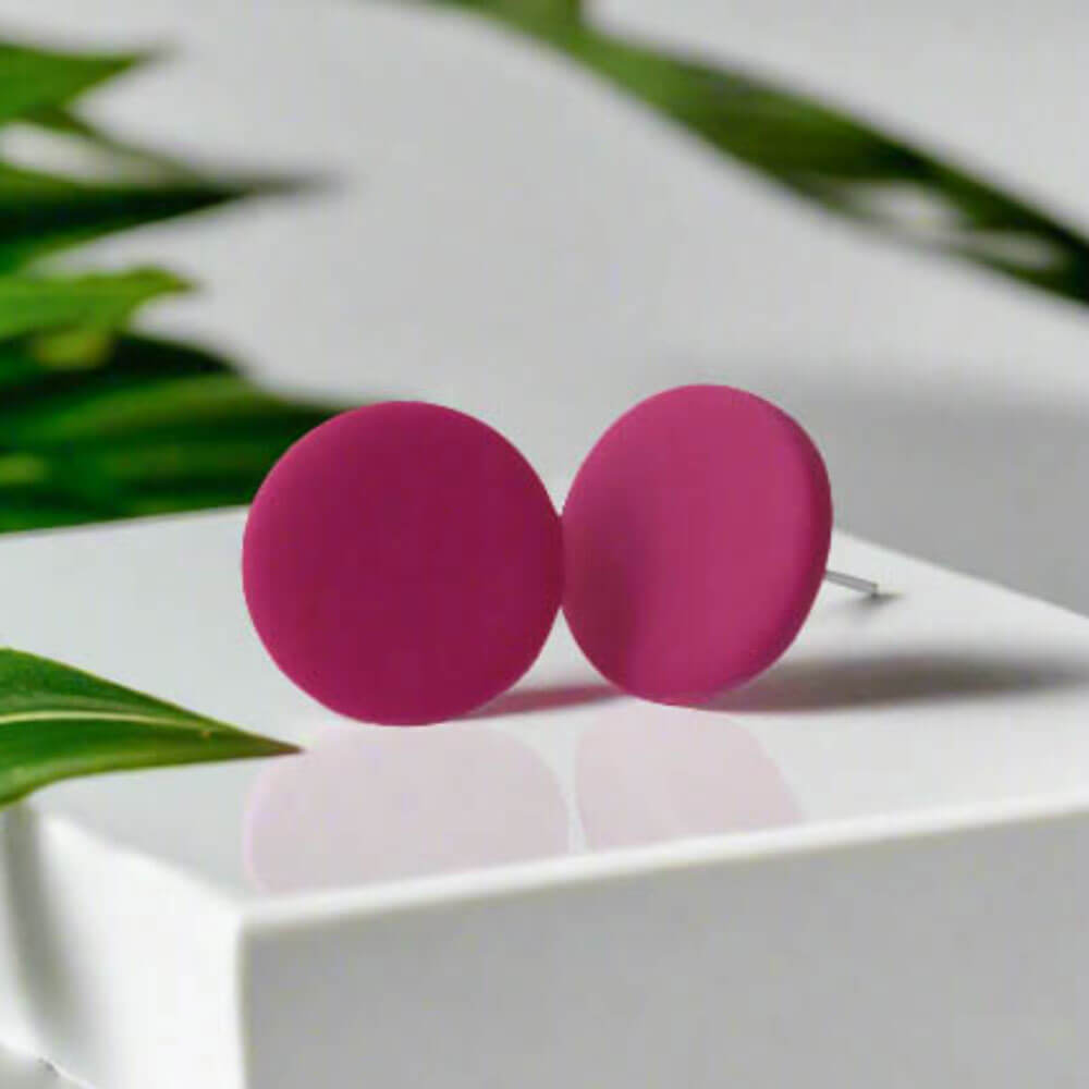 Magenta Pink Stud Earrings for Women | Minimalist Clay Jewellery