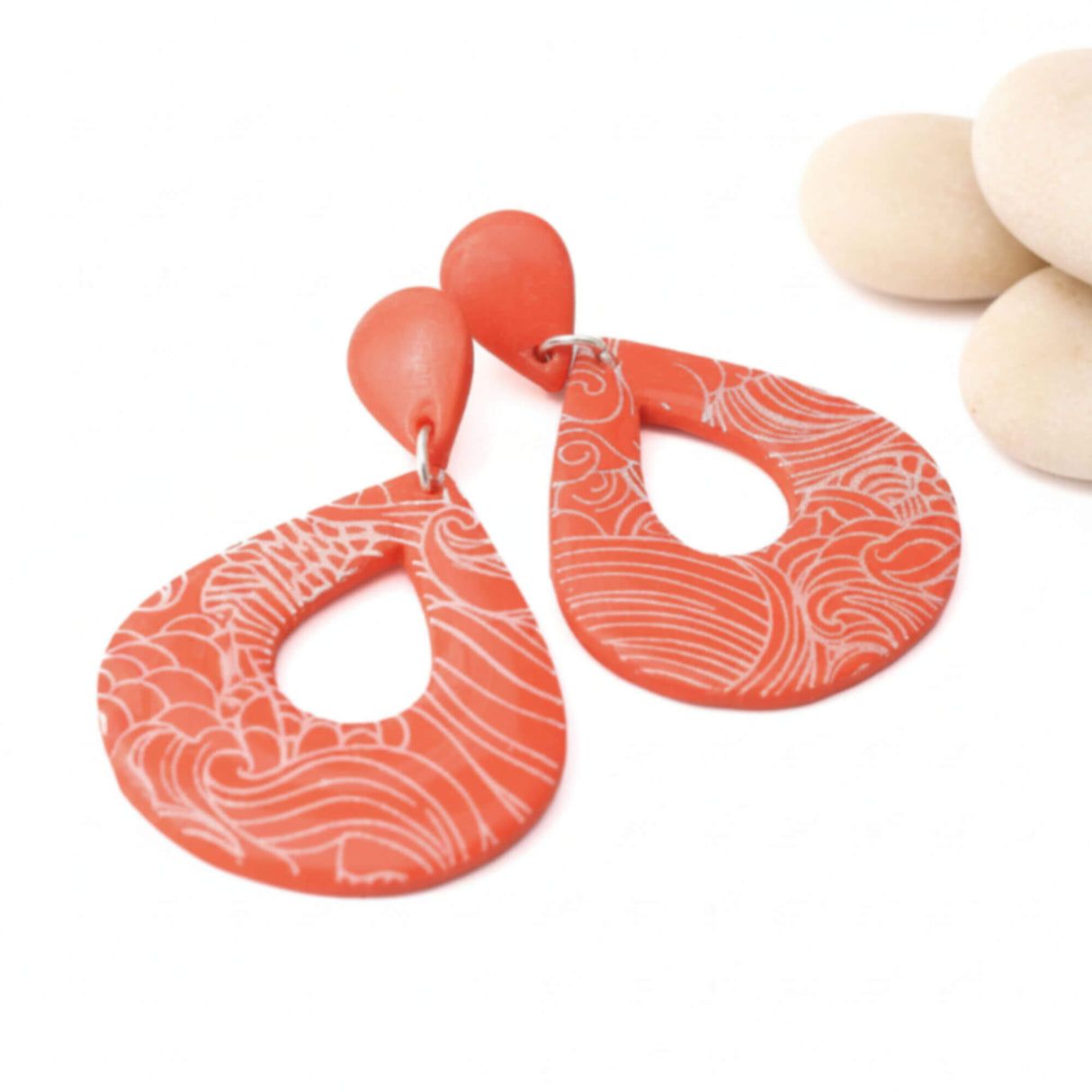 orange statement drop earrings flat lay image - handmade jewellery at lottie of london