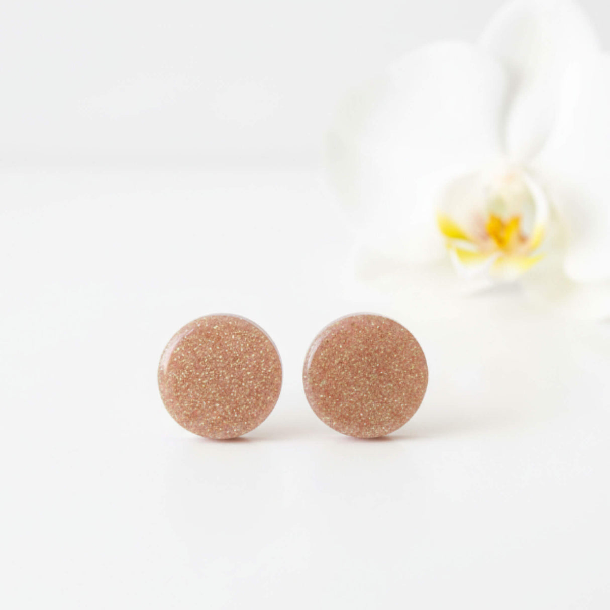 Pink Glitter Stud Earrings – Sparkle Studs for Evening and Occasion Wear