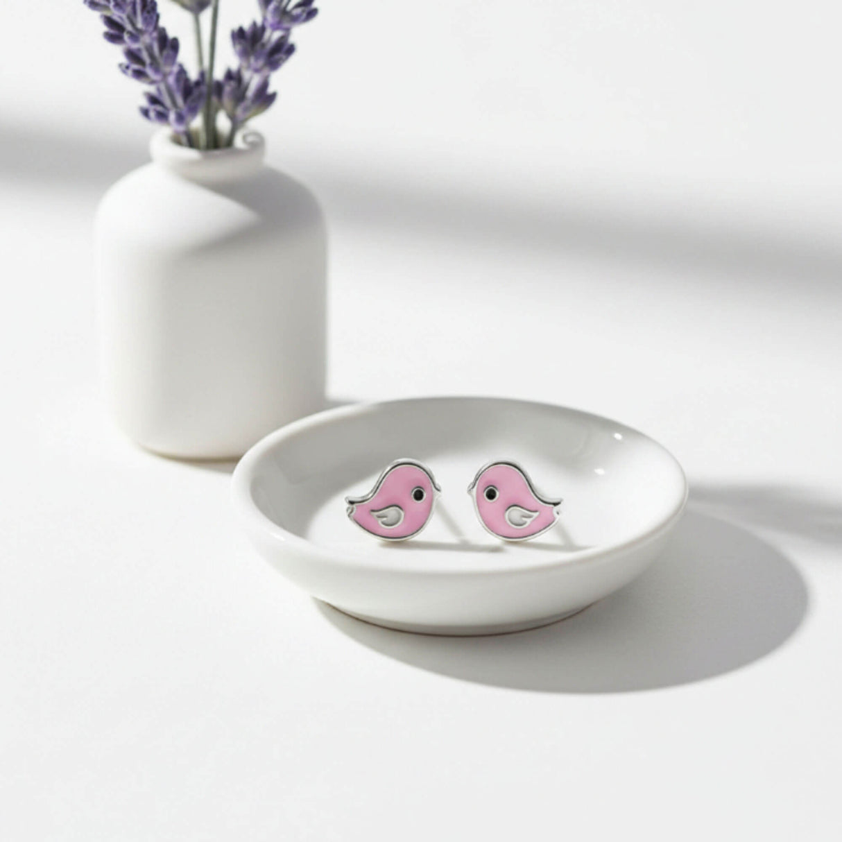 Tiny Bird Stud Earrings in Pink for Women