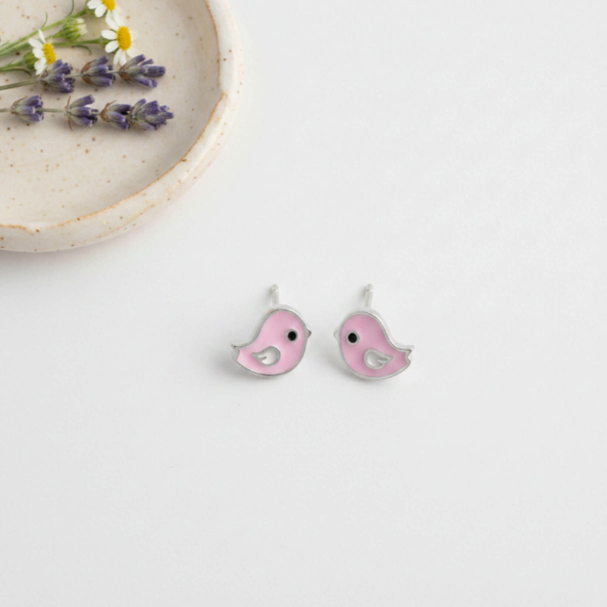 Tiny Bird Stud Earrings in Pink for Women