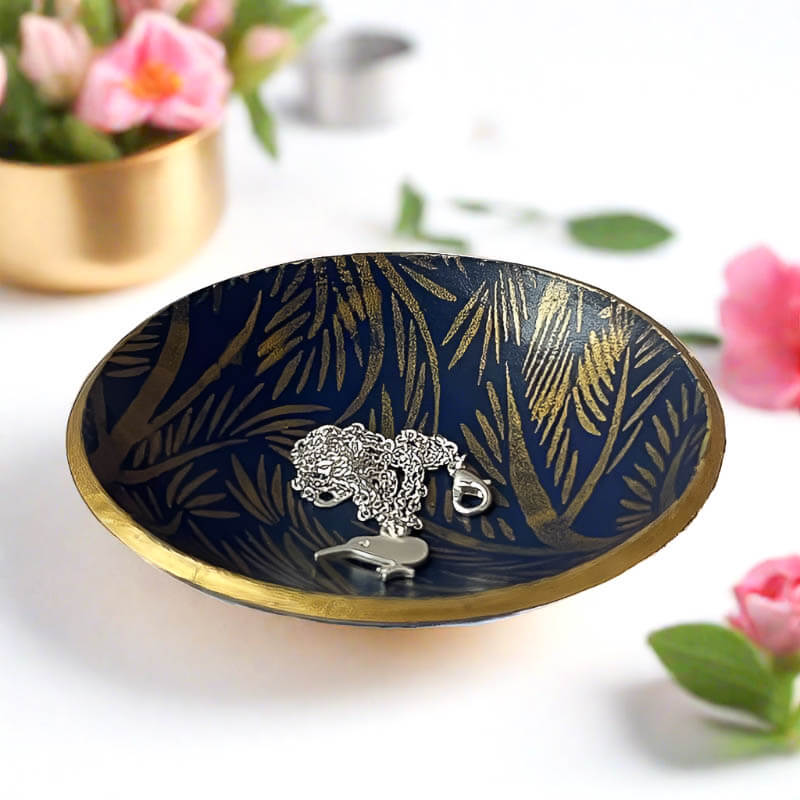 Small Ring Dish or Trinket Holder in Navy & Gold