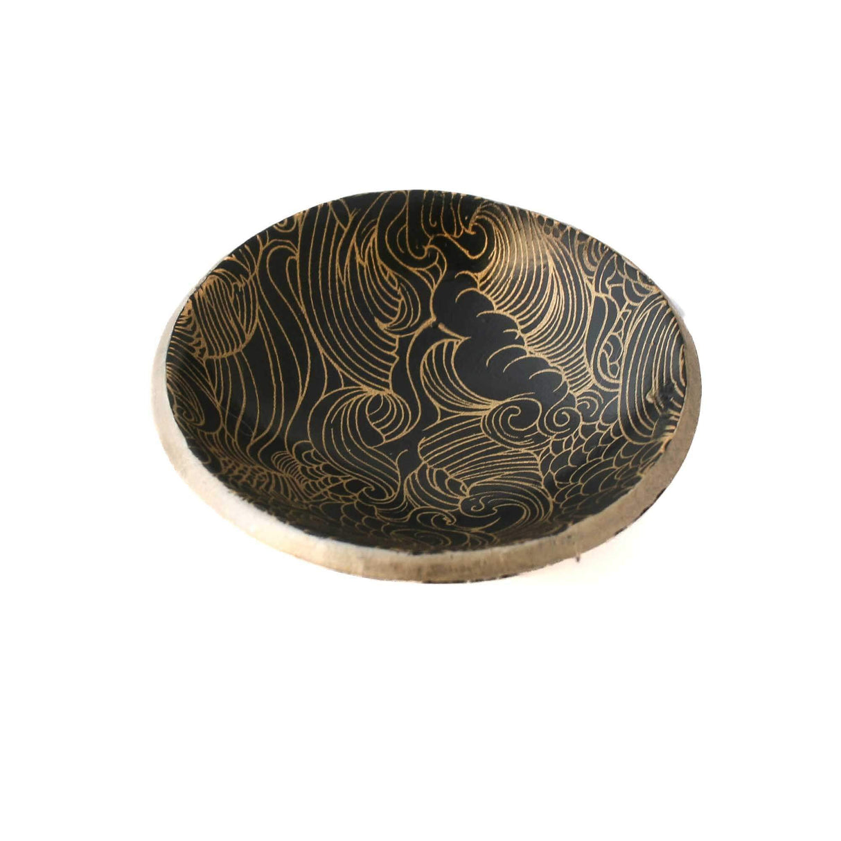 Small Trinket Dish or Ring Holder in Black & Gold | Wave Design