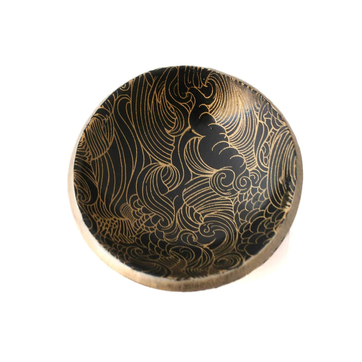 Small Trinket Dish or Ring Holder in Black & Gold | Wave Design