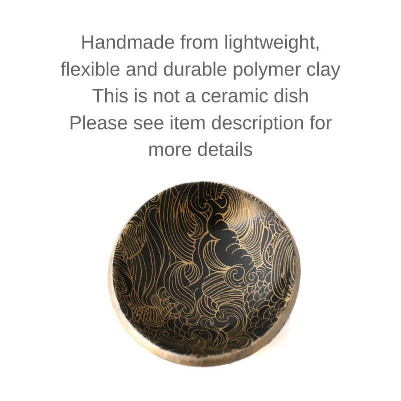 Small Trinket Dish or Ring Holder in Black & Gold | Wave Design