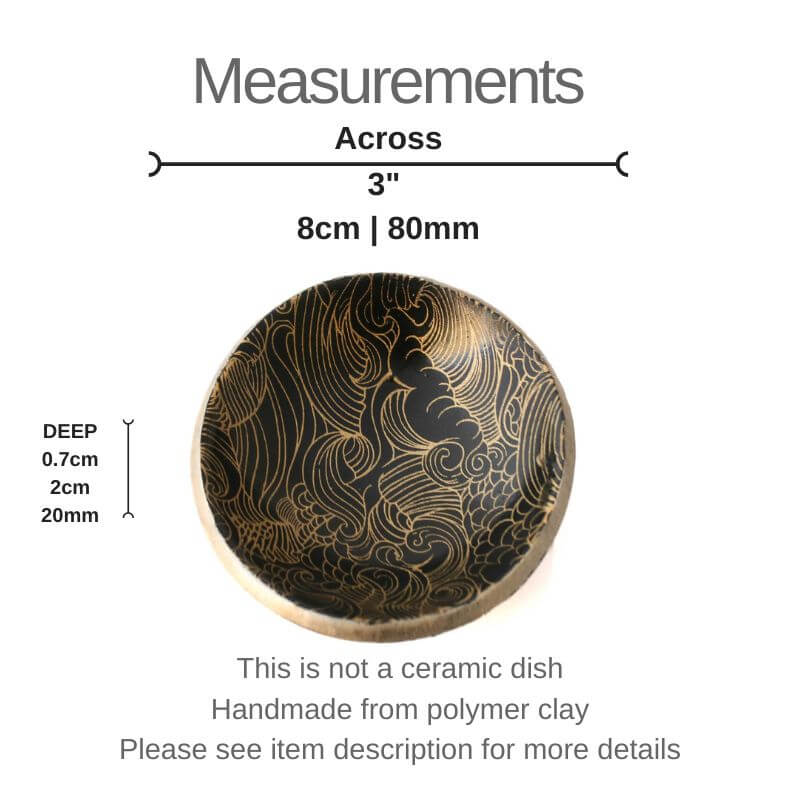 Small Trinket Dish or Ring Holder in Black & Gold | Wave Design