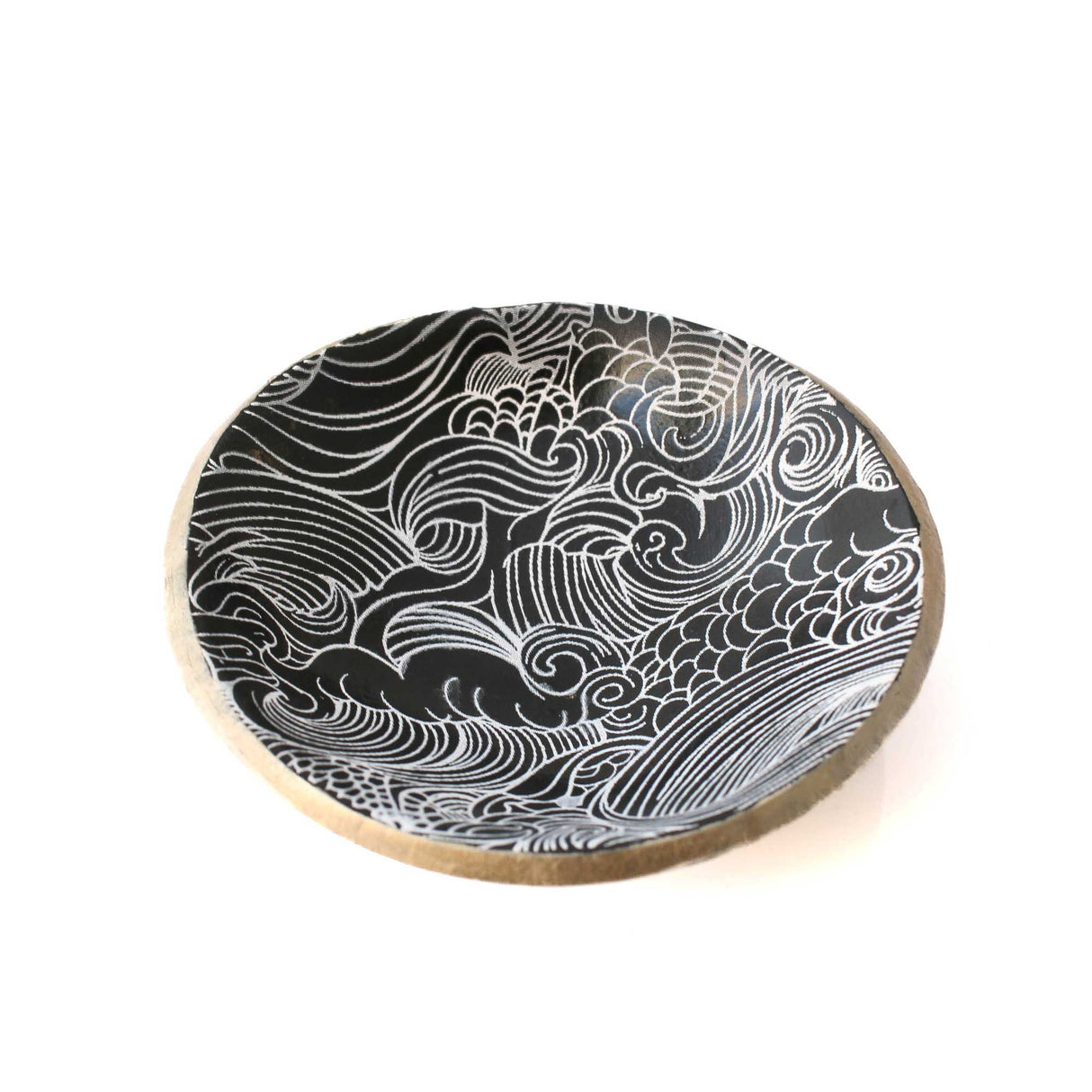 Small Trinket Dish or Ring Holder in Black & White | Wave Design