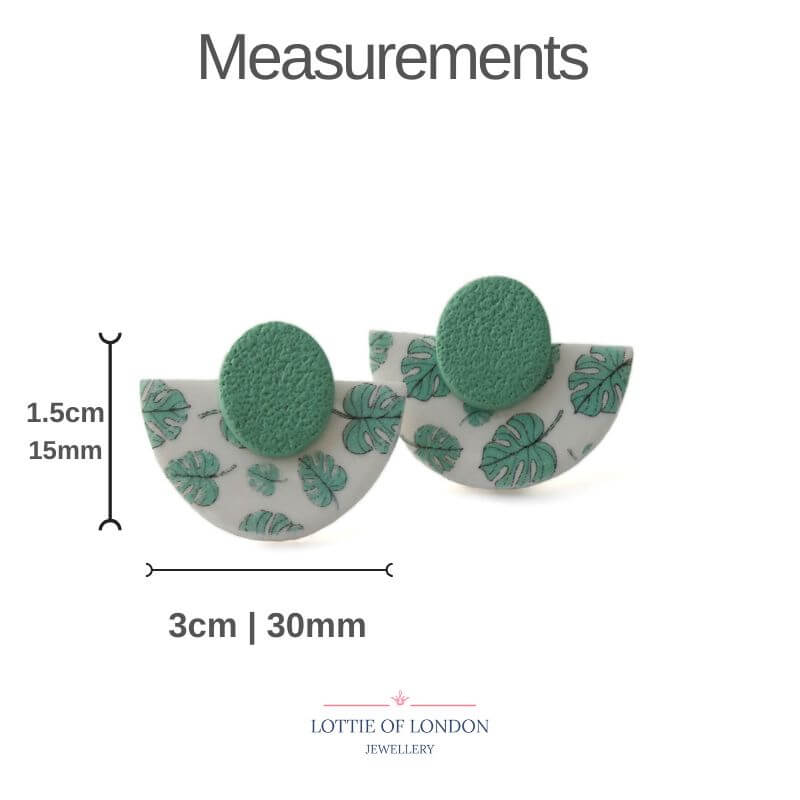 Art Deco Stud Earrings with Monstera Leaf Print