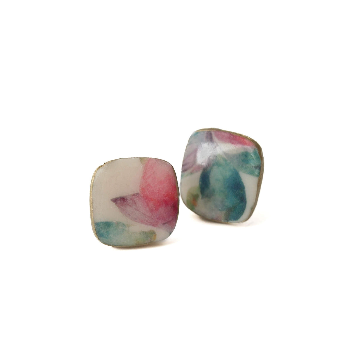 Square Stud Earrings for Women with Floral Print
