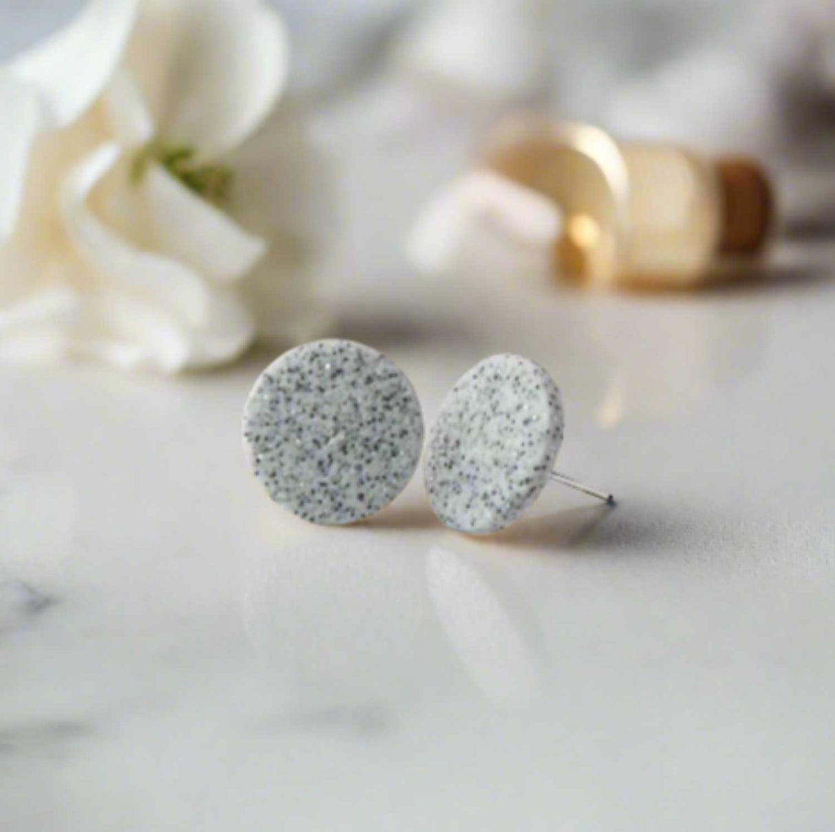Granite Grey Round Stud Earrings for Women | Minimalist Clay Jewellery