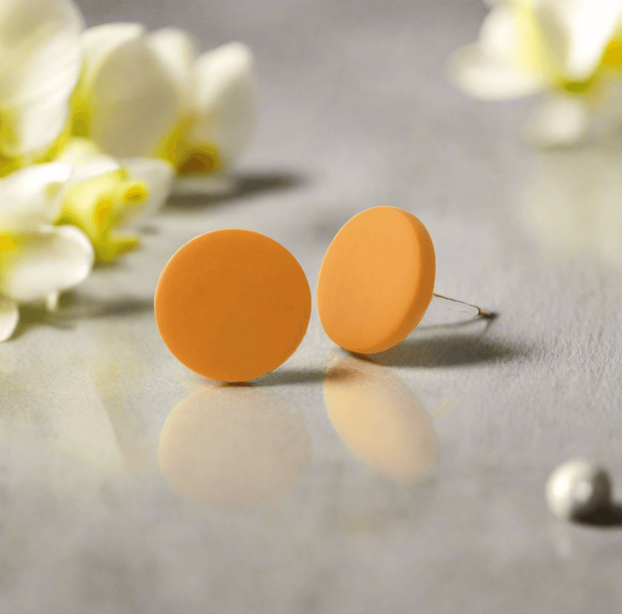Round Stud Earrings for Women in Mustard Yellow | Minimalist Clay Jewellery