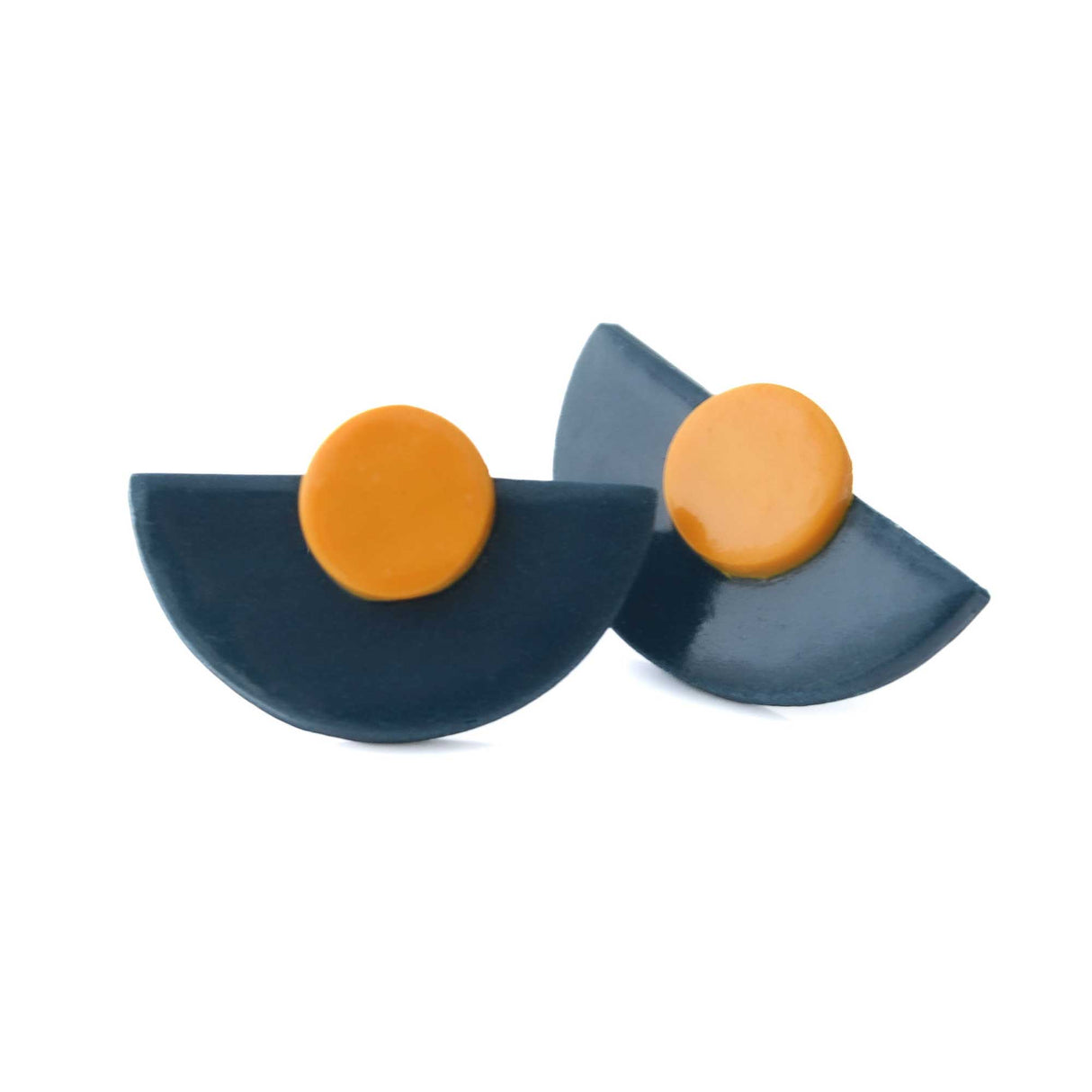 Navy Blue Statement Stud Earrings in Art Deco Style