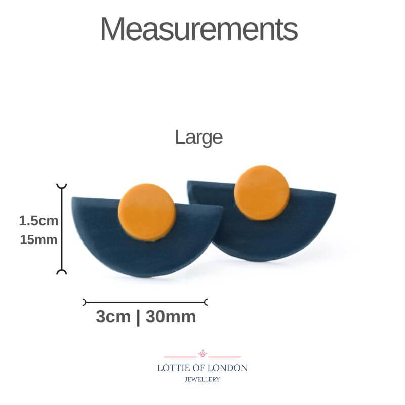 Navy Blue Statement Stud Earrings in Art Deco Style